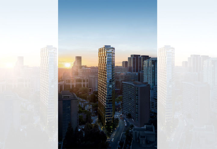 Park Road Condos Ground View of Tower Exteriors