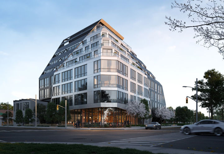 Angular Condos Street Level View of Building Exteriors