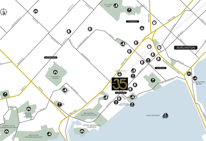 No. 35 Plains Road Condos Map Location and Surrounding Amenities