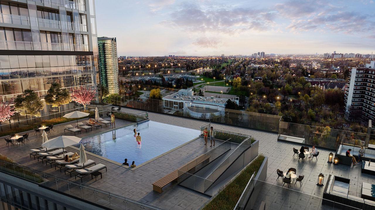 Looking east to M2M Condos, designed by designed by Wallman Architects for Aoyuan Canada