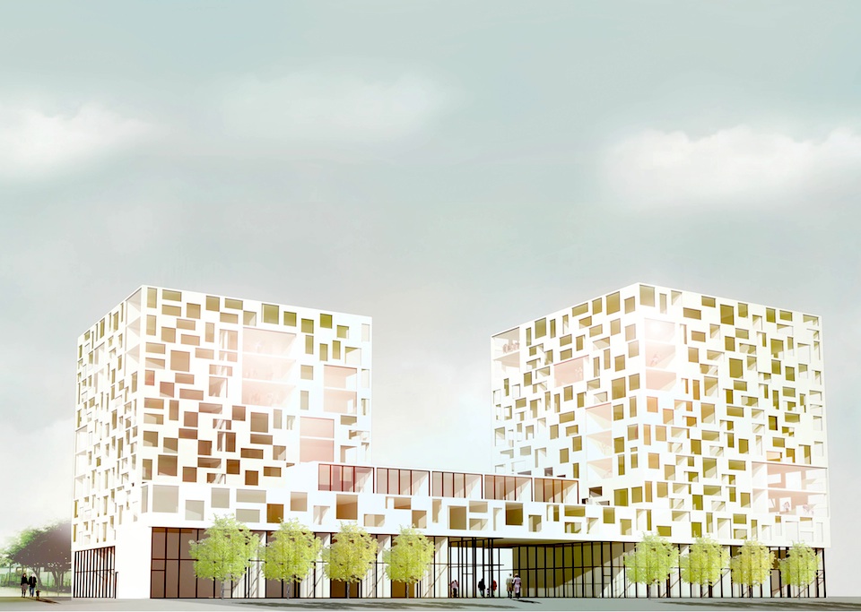 Previous Plan, Looking southwest to OpArt Lofts, designed by Teeple Architects for Storey Living