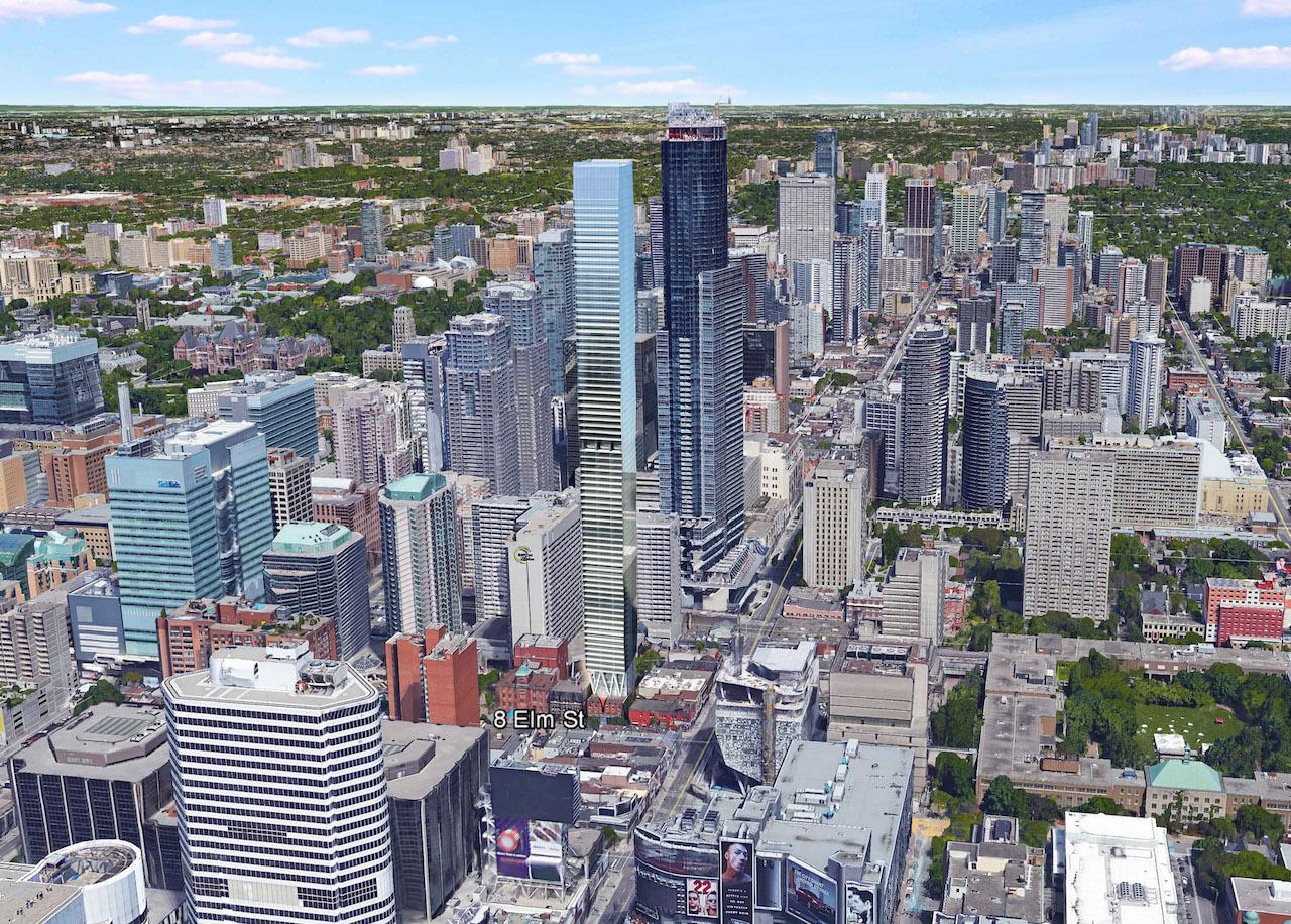 Looking northwest to 8 Elm, designed by IBI Group for Reserve Properties and Capital Developments