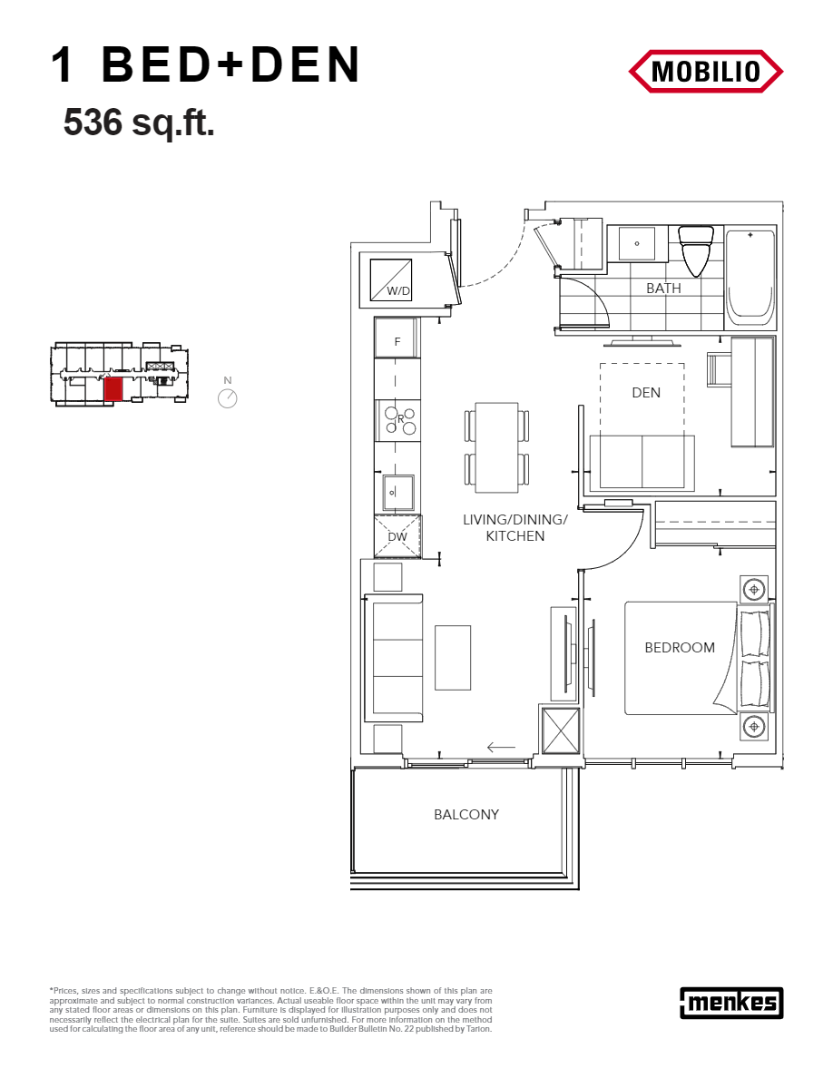 Floor plan of 536 sq. ft.