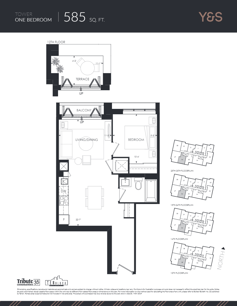Floor plan of 585 sq. ft.