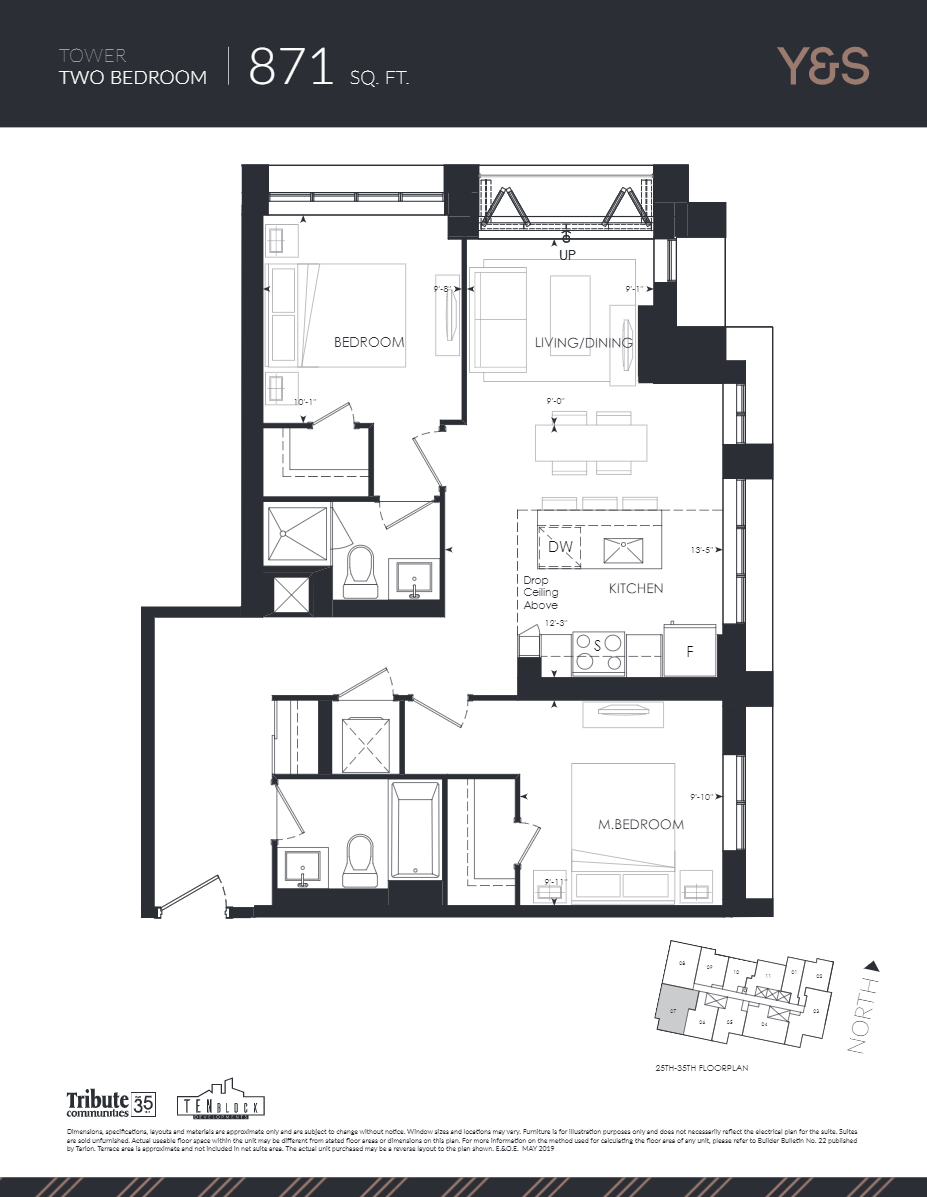 Floor plan of 871 sq. ft.